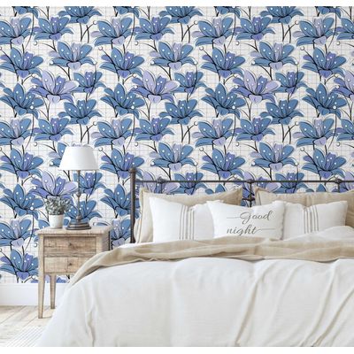Removível Natural Impermeável Papel Contato Mosaico Abstrato de Lírios Paredes, Armários, Cômoda Vinílico Autoadesivo Azul - S4Sassy 63,5 cm (L) × 152,4 cm (C) / Azul - Vinil Liso
