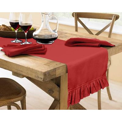 Caminho de Mesa Vermelho Lavável de Algodão Slub para Mesa de Jantar - Vargottam 35,56 Cm (L) × 228,6 Cm (C) / Vermelho