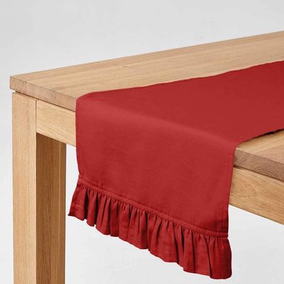 Caminho de Mesa Vermelho Lavável de Algodão Slub para Mesa de Jantar - Vargottam 35,56 Cm (L) × 228,6 Cm (C) / Vermelho