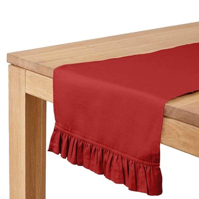 Caminho de Mesa Vermelho Lavável de Algodão Slub para Mesa de Jantar - Vargottam 35,56 Cm (L) × 228,6 Cm (C) / Vermelho