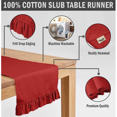 Caminho de Mesa Vermelho Lavável de Algodão Slub para Mesa de Jantar - Vargottam 35,56 Cm (L) × 228,6 Cm (C) / Vermelho