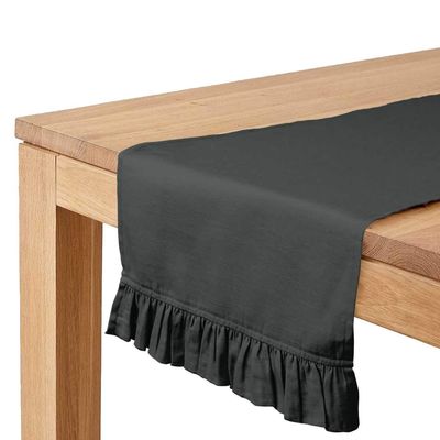 Caminho de Mesa Lavável Cinza em Algodão Slub para Mesa de Jantar, Decoração para Casa - Vargottam 35,56 Cm (L) × 365,76 Cm (C) / Cinza