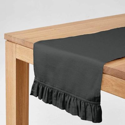 Caminho de Mesa Lavável Cinza em Algodão Slub para Mesa de Jantar, Decoração para Casa - Vargottam 35,56 Cm (L) × 365,76 Cm (C) / Cinza