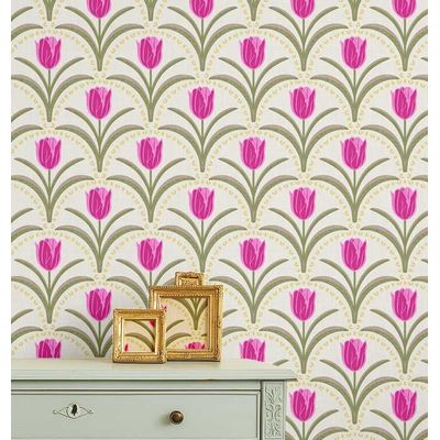 Revestimento Vinílico Autoadesivo Estampa Arco Tulipa Chic, Contact Impermeável Rosa, para Quartos, Ambientes Alugados e Armários - S4Sassy 63,5 cm (L) × 304,8 cm (C) / Rosa - Vinil Texturizado
