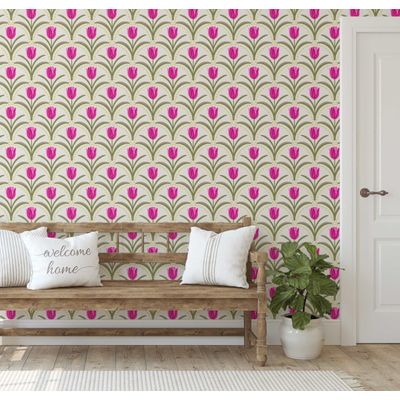 Revestimento Vinílico Autoadesivo Estampa Arco Tulipa Chic, Contact Impermeável Rosa, para Quartos, Ambientes Alugados e Armários - S4Sassy 63,5 cm (L) × 304,8 cm (C) / Rosa - Vinil Texturizado