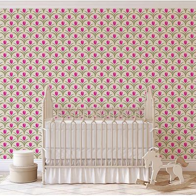 Revestimento Vinílico Autoadesivo Estampa Arco Tulipa Chic, Contact Impermeável Rosa, para Quartos, Ambientes Alugados e Armários - S4Sassy 63,5 cm (L) × 304,8 cm (C) / Rosa - Vinil Texturizado