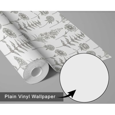 Papel de Parede Vinílico Autoadesivo Impermeável, Estampa Botânica Esboço Chique, Cinza, para Quartos, Espaços Alugados e Armários - S4Sassy 63,5 cm (L) × 152,4 cm (C) / Cinza - Vinil Texturizado