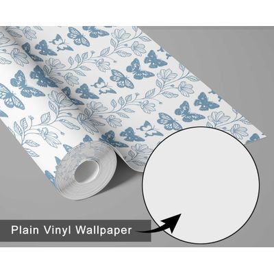 Papel Vinílico Adesivo Chique Borboletas e Trepadeira Floral Impermeável Azul Removível para Quartos, Espaços Alugados e Armários - S4Sassy 63,5 cm (L) × 304,8 cm (C) / Azul - Vinil Liso