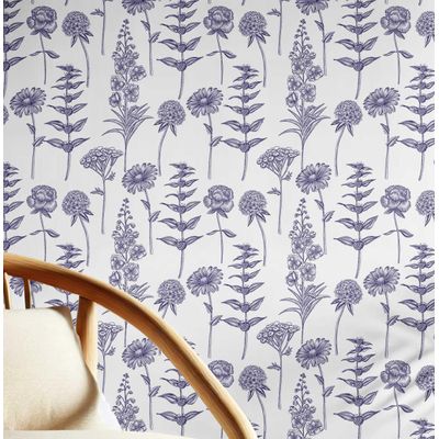 Papel de Parede Vinílico Autoadesivo Impermeável Estampa Botânica Chic Roxo para Quartos, Espaços de Locatários e Armários - S4Sassy 63,5 cm (L) × 304,8 cm (C) / Roxo - Vinil Liso