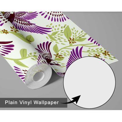 Removível Impermeável Inspirado na Natureza Pássaro Azul em Voo e Folhagens Rolo Vinílico Autoadesivo para Paredes e Armários Roxo - S4sassy 63,5 cm (L) × 304,8 cm (C) / Roxo - Vinil Liso