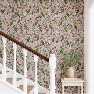 Papel de Parede Vinil Autoadesivo Chique com Aves Exóticas, Impermeável, Removível - Cinza para Quartos, Inquilinos e Armários - S4Sassy 63,5 cm (L) × 304,8 cm (C) / Cinza - Vinil Liso