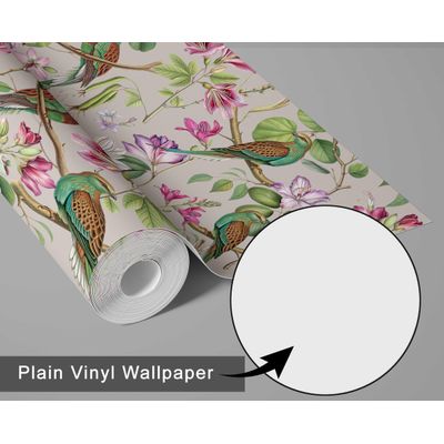 Papel de Parede Vinil Autoadesivo Chique com Aves Exóticas, Impermeável, Removível - Cinza para Quartos, Inquilinos e Armários - S4Sassy 63,5 cm (L) × 304,8 cm (C) / Cinza - Vinil Liso