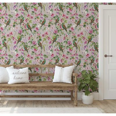 Papel de Parede Vinil Autoadesivo Chique com Aves Exóticas, Impermeável, Removível - Cinza para Quartos, Inquilinos e Armários - S4Sassy 63,5 cm (L) × 304,8 cm (C) / Cinza - Vinil Liso