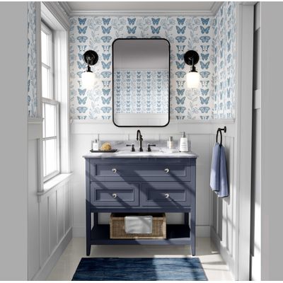 Papel Vinílico Adesivo Chique Borboletas e Trepadeira Floral Impermeável Azul Removível para Quartos, Espaços Alugados e Armários - S4Sassy 63,5 cm (L) × 609,6 cm (C) / Azul - Vinil Liso