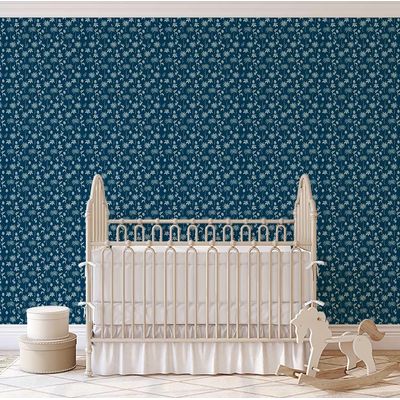 Papel de Parede Vinílico Autoadesivo Mini Palmeira Tropical Impermeável Azul, Removível para Quartos, Salas, Locação e Armários - S4Sassy 63,5 cm (L) × 609,6 cm (C) / Azul - Vinil Liso