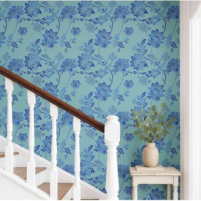 Papel Vinílico Autoadesivo Botânico Feito à Mão, Impermeável e Removível  Azul para Salas, Casas Alugadas e Armários - S4Sassy 63,5 cm (L) × 304,8 cm (C) / Azul - Vinil Liso
