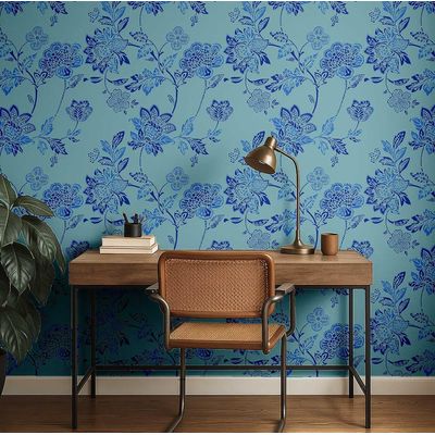Papel Vinílico Autoadesivo Botânico Feito à Mão, Impermeável e Removível  Azul para Salas, Casas Alugadas e Armários - S4Sassy 63,5 cm (L) × 304,8 cm (C) / Azul - Vinil Liso