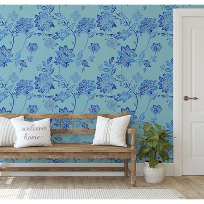 Papel Vinílico Autoadesivo Botânico Feito à Mão, Impermeável e Removível  Azul para Salas, Casas Alugadas e Armários - S4Sassy 63,5 cm (L) × 304,8 cm (C) / Azul - Vinil Liso