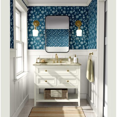 Papel de Parede Vinílico Autoadesivo Mini Palmeira Tropical Impermeável Azul, Removível para Quartos, Salas, Locação e Armários - S4Sassy 63,5 cm (L) × 609,6 cm (C) / Azul - Vinil Liso