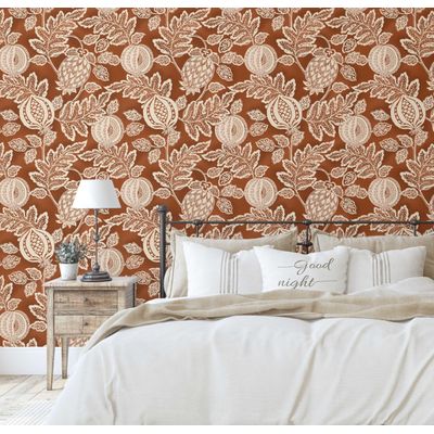 Papel de Parede Vinílico Autoadesivo Botânico de Romã Marrom, Fácil DIY para Quarto Estilo Fazenda, Armários e Ambientes - S4Sassy 63,5 cm (L) × 914,4 cm (C) / Marrom - Vinil Liso