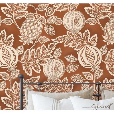 Papel de Parede Vinílico Autoadesivo Botânico de Romã Marrom, Fácil DIY para Quarto Estilo Fazenda, Armários e Ambientes - S4Sassy 63,5 cm (L) × 914,4 cm (C) / Marrom - Vinil Liso