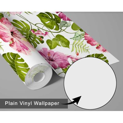 Papel de Parede Vinílico Floral Hibisco Verde Autoadesivo, Revestimento Decorativo, Decoração DIY Para Quarto, Sala e Armários - S4Sassy 63,5 cm (L) × 914,4 cm (C) / Verde - Vinil Liso
