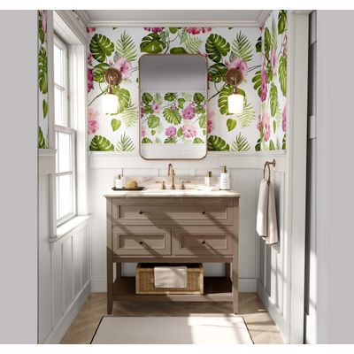 Papel de Parede Vinílico Floral Hibisco Verde Autoadesivo, Revestimento Decorativo, Decoração DIY Para Quarto, Sala e Armários - S4Sassy 63,5 cm (L) × 914,4 cm (C) / Verde - Vinil Liso