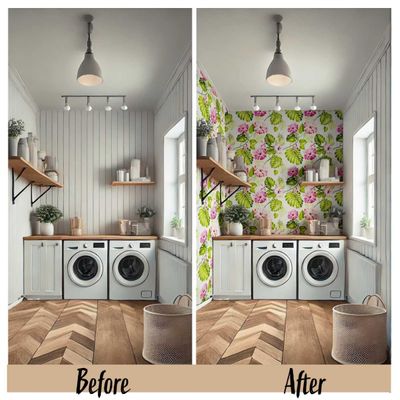 Papel de Parede Vinílico Floral Hibisco Verde Autoadesivo, Revestimento Decorativo, Decoração DIY Para Quarto, Sala e Armários - S4Sassy 63,5 cm (L) × 914,4 cm (C) / Verde - Vinil Liso