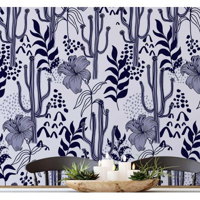 Papel de Parede Vinílico Autoadesivo Floral de Cactos, Impermeável Roxo, Removível p/ Quartos, Salas, Armários, Inquilinos - S4Sassy 63,5 cm (L) × 914,4 cm (C) / Roxo - Vinil Liso