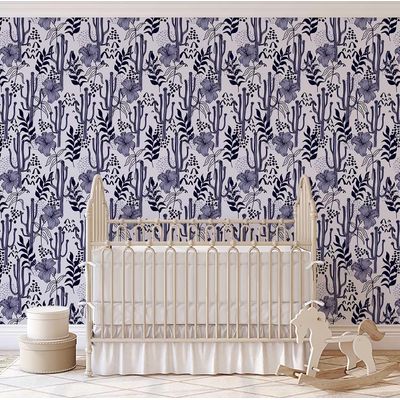 Papel de Parede Vinílico Autoadesivo Floral de Cactos, Impermeável Roxo, Removível p/ Quartos, Salas, Armários, Inquilinos - S4Sassy 63,5 cm (L) × 914,4 cm (C) / Roxo - Vinil Liso