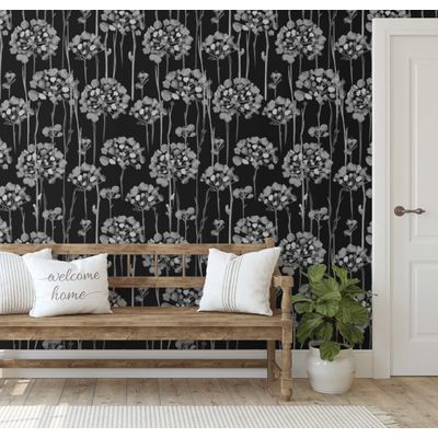 Adesivo de Parede Preto Contemporâneo Removível Autumn Bloom, Rolo Vinílico Autoadesivo Impermeável para Armários e Cômoda - S4sassy 63,5 cm (L) × 152,4 cm (C) / Preto - Vinil Liso