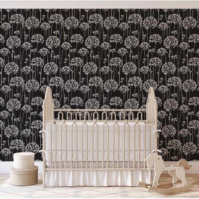 Adesivo de Parede Preto Contemporâneo Removível Autumn Bloom, Rolo Vinílico Autoadesivo Impermeável para Armários e Cômoda - S4sassy 63,5 cm (L) × 152,4 cm (C) / Preto - Vinil Liso