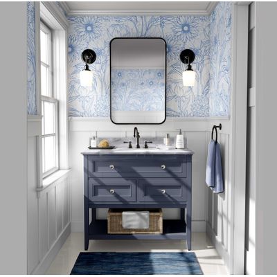 Papel de Parede Vinílico Autoadesivo, Estampa Floral Grande Contorno Chic, Papel Contact Azul Impermeável para Quartos e Armários - S4Sassy 63,5 cm (L) × 152,4 cm (C) / Azul - Vinil Texturizado