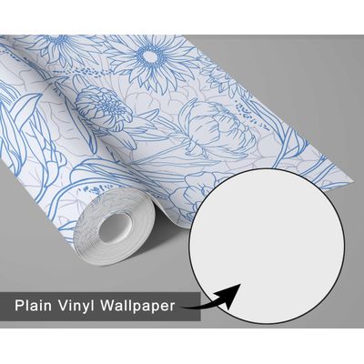Papel de Parede Vinílico Autoadesivo, Estampa Floral Grande Contorno Chic, Papel Contact Azul Impermeável para Quartos e Armários - S4Sassy 63,5 cm (L) × 152,4 cm (C) / Azul - Vinil Texturizado
