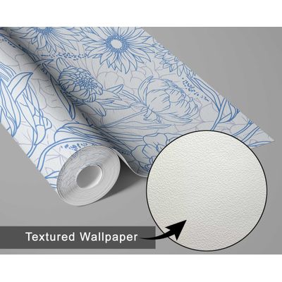 Papel de Parede Vinílico Autoadesivo, Estampa Floral Grande Contorno Chic, Papel Contact Azul Impermeável para Quartos e Armários - S4Sassy 63,5 cm (L) × 152,4 cm (C) / Azul - Vinil Texturizado