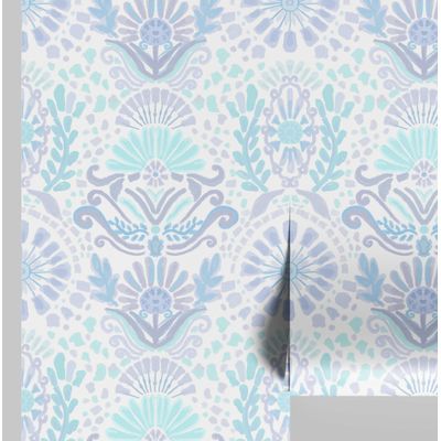 Adesivo de Parede Azul Contemporâneo Removível, Rolo Vinílico Autoadesivo Impermeável com Motivos Étnicos para Armários e Cômoda - S4Sassy 63,5 cm (L) × 914,4 cm (C) / Azul - Vinil Texturizado