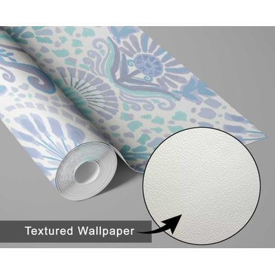 Adesivo de Parede Azul Contemporâneo Removível, Rolo Vinílico Autoadesivo Impermeável com Motivos Étnicos para Armários e Cômoda - S4Sassy 63,5 cm (L) × 152,4 cm (C) / Azul - Vinil Texturizado