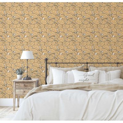 Papel Contato Vinílico Autoadesivo Removível Impermeável, Estampa de Vinhas Folhosas Laranja para Paredes e Armários - S4sassy 63,5 cm (L) × 152,4 cm (C) / Laranja - Vinil Texturizado