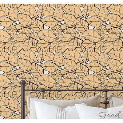 Papel Contato Vinílico Autoadesivo Removível Impermeável, Estampa de Vinhas Folhosas Laranja para Paredes e Armários - S4sassy 63,5 cm (L) × 152,4 cm (C) / Laranja - Vinil Texturizado