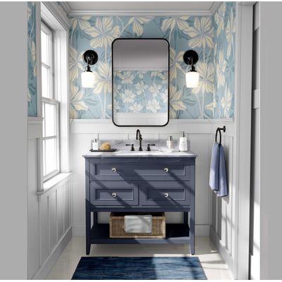 Papel Contact Vinílico Removível À Prova D'Água, Estampa Lily Bloom Inspirada na Natureza para Paredes e Armários, Azul - S4sassy 63,5 cm (L) × 152,4 cm (C) / Azul - Vinil Texturizado