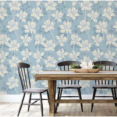 Papel Contact Vinílico Removível À Prova D'Água, Estampa Lily Bloom Inspirada na Natureza para Paredes e Armários, Azul - S4sassy 63,5 cm (L) × 152,4 cm (C) / Azul - Vinil Texturizado