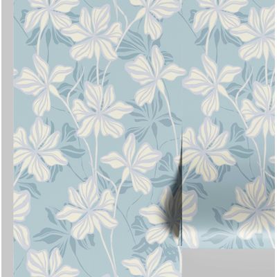 Papel Contact Vinílico Removível À Prova D'Água, Estampa Lily Bloom Inspirada na Natureza para Paredes e Armários, Azul - S4sassy 63,5 cm (L) × 152,4 cm (C) / Azul - Vinil Texturizado