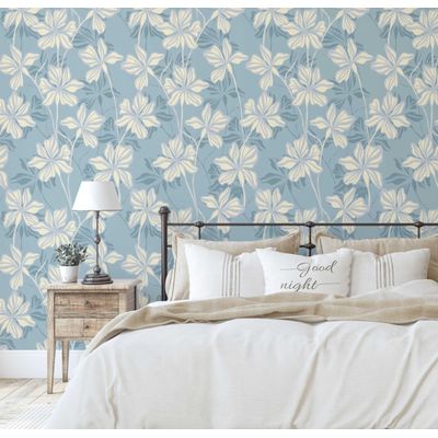 Papel Contact Vinílico Removível À Prova D'Água, Estampa Lily Bloom Inspirada na Natureza para Paredes e Armários, Azul - S4sassy 63,5 cm (L) × 152,4 cm (C) / Azul - Vinil Texturizado