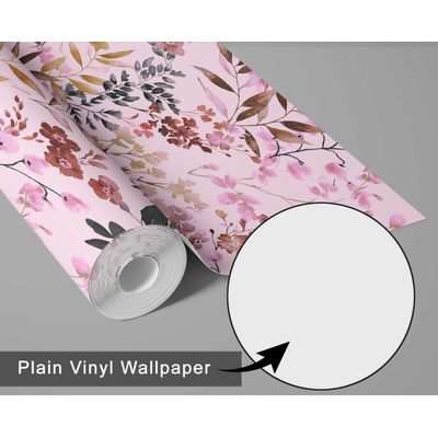 Papel de Parede Vinílico Autoadesivo Estampa Floral Aquarela à Prova d'Água Rosa Removível para Ambientes Alugados, Armários - S4Sassy 63,5 cm (L) × 152,4 cm (C) / Rosa - Vinil Texturizado