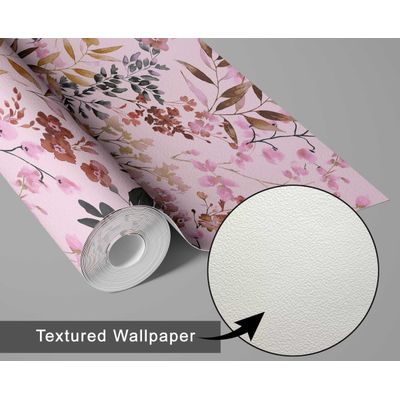 Papel de Parede Vinílico Autoadesivo Estampa Floral Aquarela à Prova d'Água Rosa Removível para Ambientes Alugados, Armários - S4Sassy 63,5 cm (L) × 152,4 cm (C) / Rosa - Vinil Texturizado