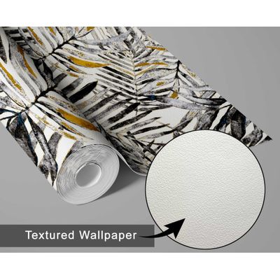 Papel de Parede Vinílico Adesivo Estampa de Folhas de Palmeira Impermeável, Removível em Quartos, Espaços de Inquilinos e Armários - S4Sassy 63,5 cm (L) × 152,4 cm (C) / Preto - Vinil Texturizado