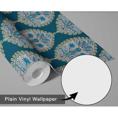 Papel de Parede Floral Paisley Azul, Vinílico Autoadesivo, Fácil de Aplicar para Quarto Estilo Fazenda, Sala, Armários e Ambientes - S4Sassy 63,5 cm (L) × 152,4 cm (C) / Azul - Vinil Texturizado