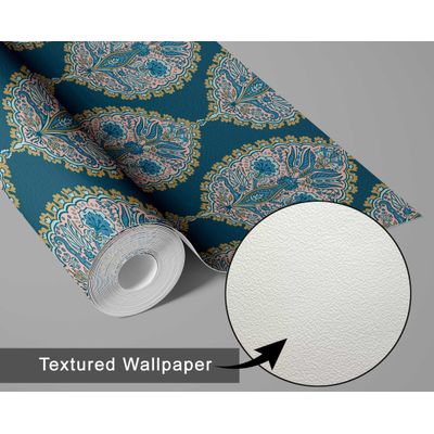 Papel de Parede Floral Paisley Azul, Vinílico Autoadesivo, Fácil de Aplicar para Quarto Estilo Fazenda, Sala, Armários e Ambientes - S4Sassy 63,5 cm (L) × 152,4 cm (C) / Azul - Vinil Texturizado