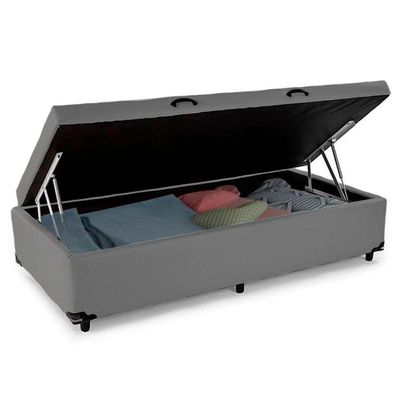 Cama Box Baú Solteiro Sintético Mega Cama Cinza 88x188x45cm