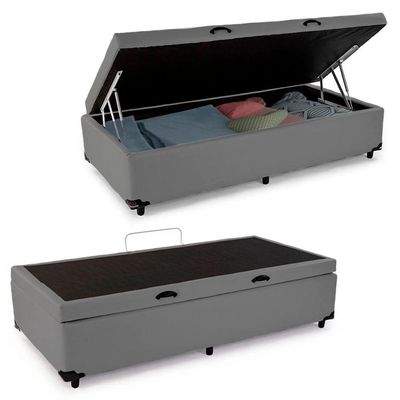 Cama Box Baú Solteiro Sintético Mega Cama Cinza 88x188x45cm
